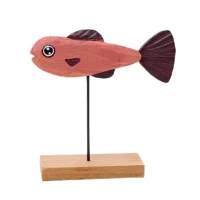 Handmade carved wooden fish figurine red decor