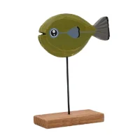 Handmade carved wooden fish figurine green decor