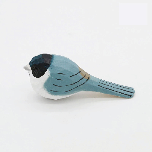 Handmade carved wooden bird figurine blue decor