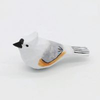 Handmade carved wooden bird figurine white gray decor