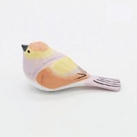 Handmade carved wooden bird figurine pastel decor