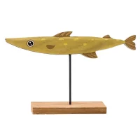 Handmade carved wooden fish figurine yellow decor