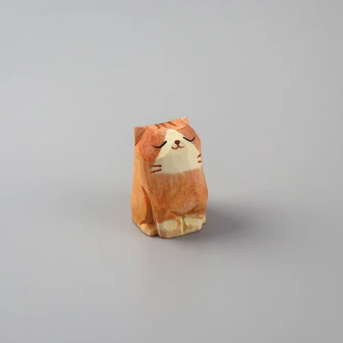 Handmade carved wooden cat figurine orange decor