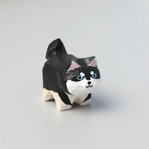 Handmade carved wooden Husky dog figurine