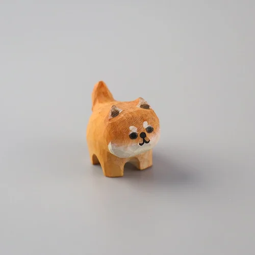 Handmade carved wooden Shiba Inu dog figurine